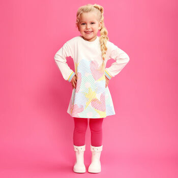 Girls Ivory & Pink Sweatshirt Dress Set
