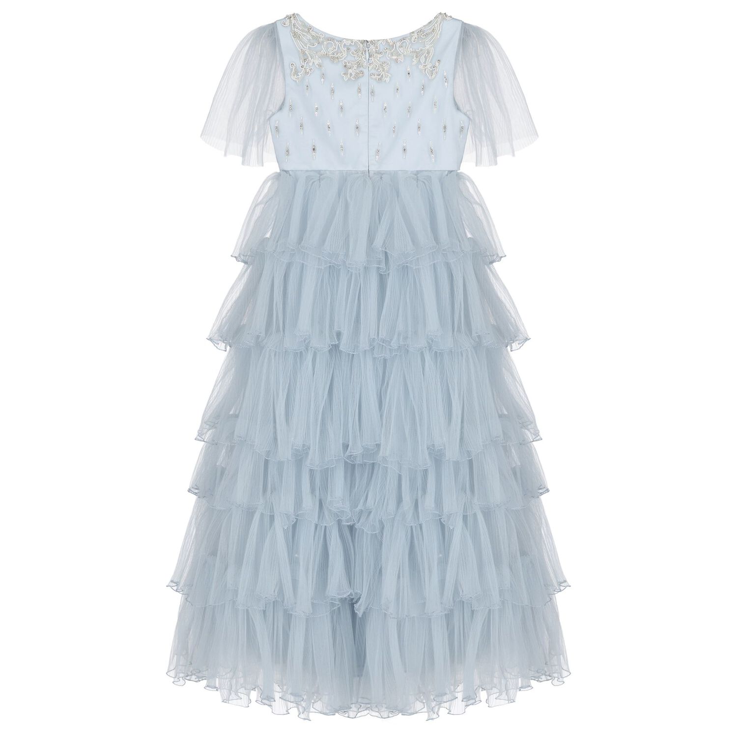 Girls Blue Embellished Tulle Dress, 1, hi-res