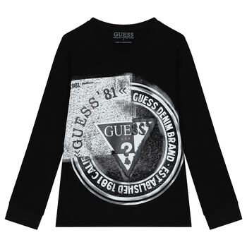 Boys Black Logo Long Sleeve Top