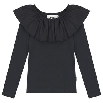 Girls Black Ruffle Long Sleeve Top