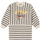 Girls Ivory & Black Tiger Logo Dress, 1, hi-res
