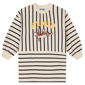 Girls Ivory & Black Tiger Logo Dress