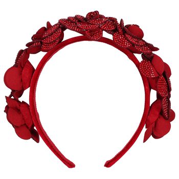 Girls Red Diamante Flower Headband