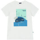 Boys White Cotton T-Shirt, 1, hi-res