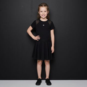 Girls Mini Me Black Scuba & Mesh Logo Dress