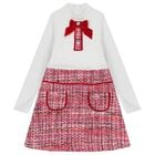 Girls Ivory & Red Tweed Dress, 1, hi-res