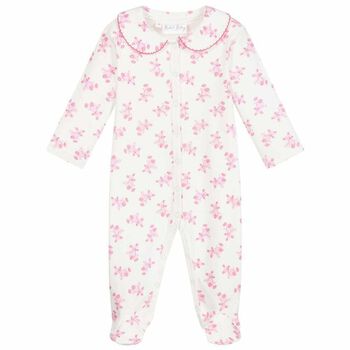 Baby Girls White & Pink Teddy Babygrow