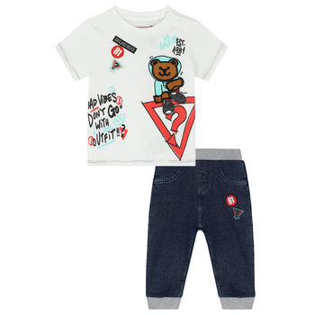 Baby Boys White & Blue Trousers Set