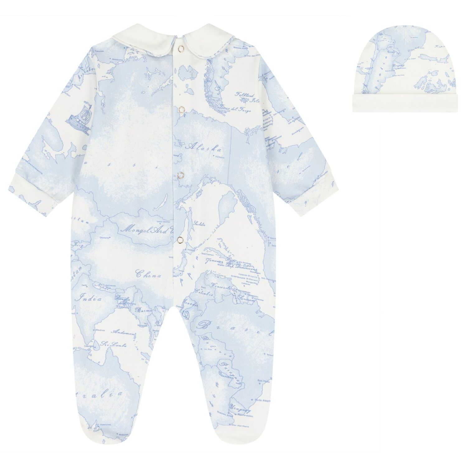 Baby Boys Ivory & Blue Geo Map Babygrow Gift Set, 4, hi-res