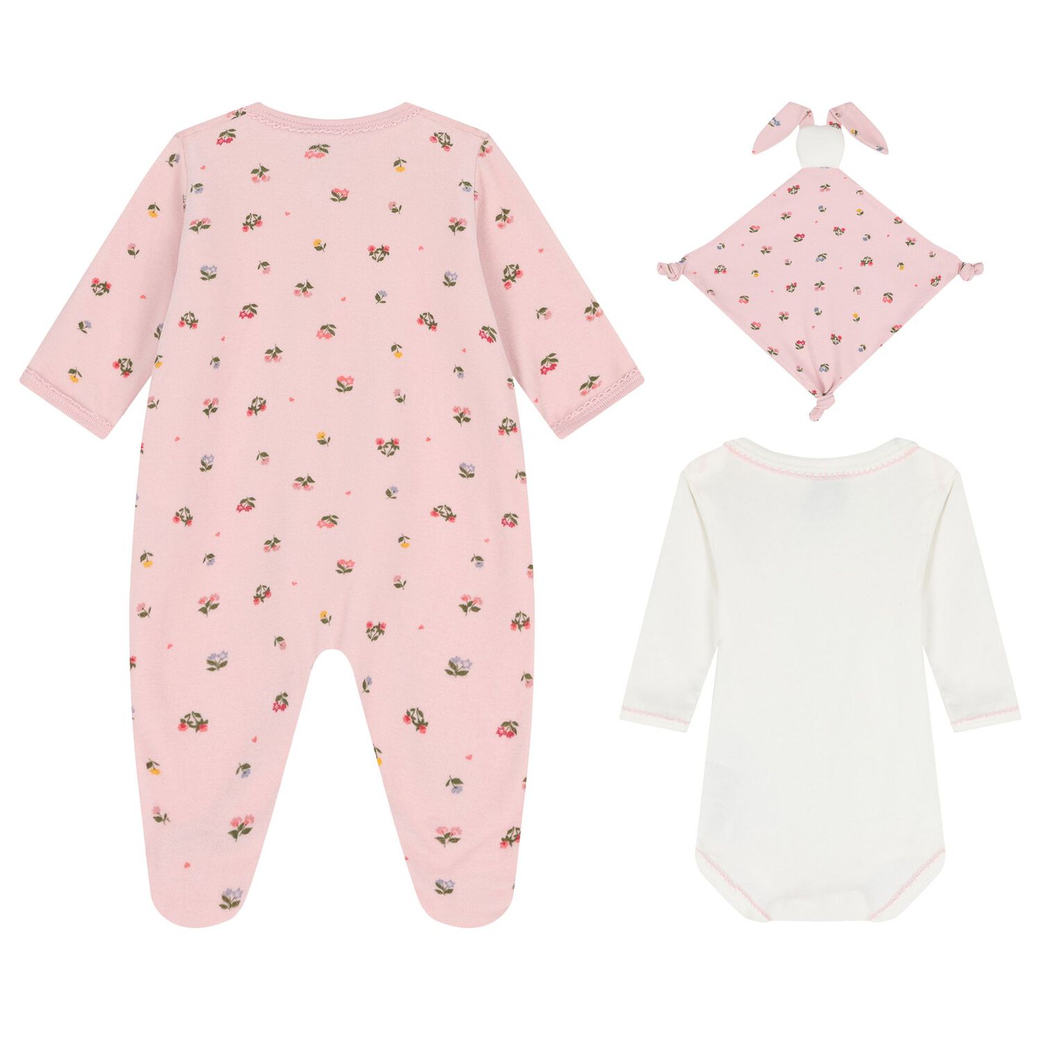 Baby Girls Pink & Ivory Floral Babygrow Gift Set, 1, hi-res