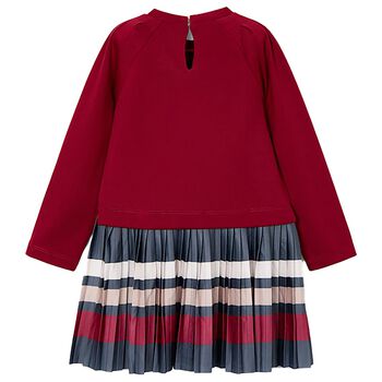 Girls Red Striped Pleated Dress