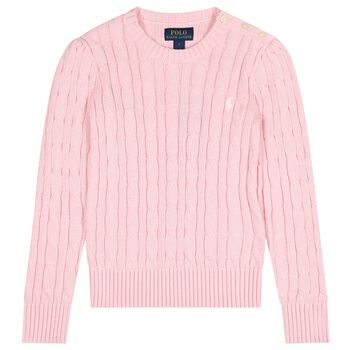 Girls Pink Logo Cable Knit Jumper