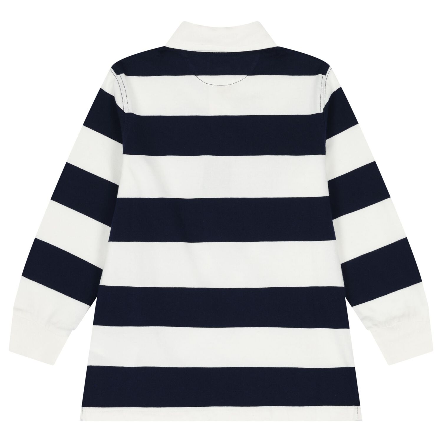 Boys White & Navy Blue Striped Polo Shirt, 1, hi-res