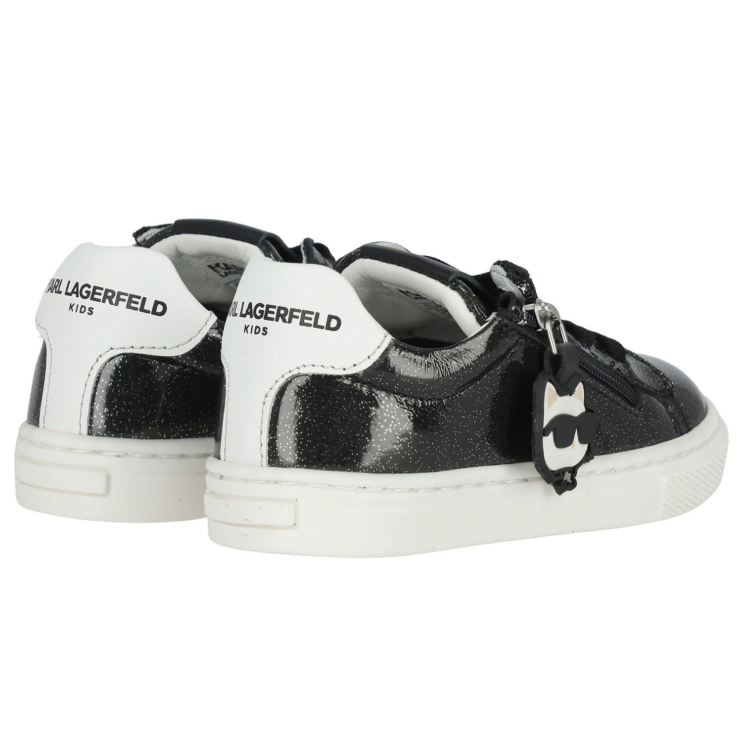 Girls Black Glitter Logo Trainers, 1, hi-res
