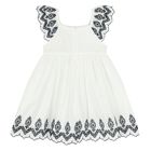 Girls White & Navy Blue Embroidered Dress, 1, hi-res