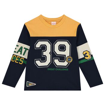 Boys Navy Blue & Yellow Long Sleeve Top