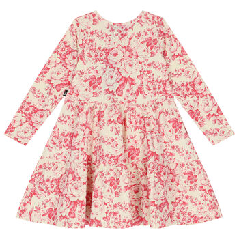 Girls Ivory & Pink Floral Tiered Dress