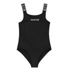Girls Black Logo Swimsuit, 2, hi-res