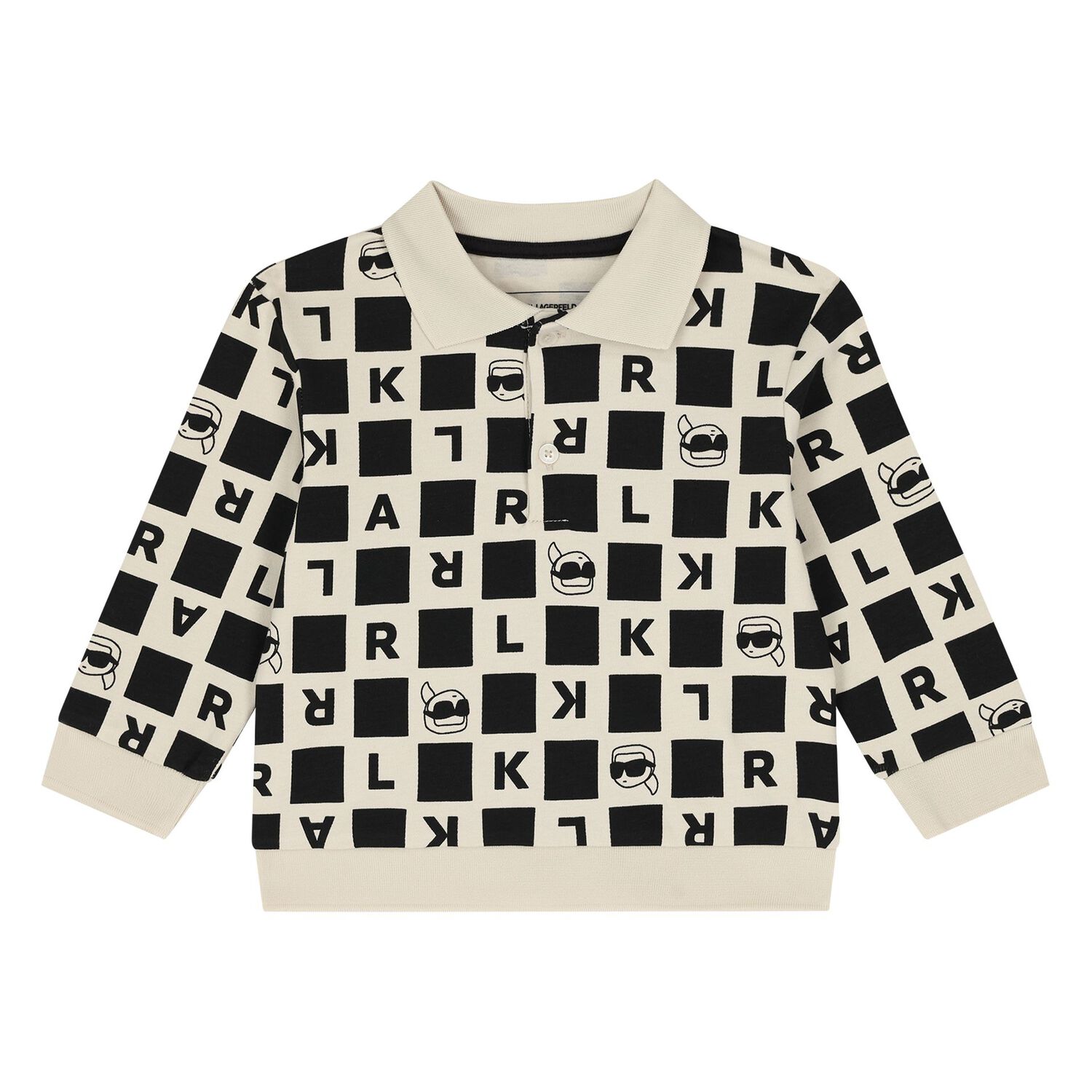 Younger Boys Ivory & Black Ikonik Karl Trouser Set, 1, hi-res