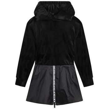 Girls Black Logo Hooded Dress