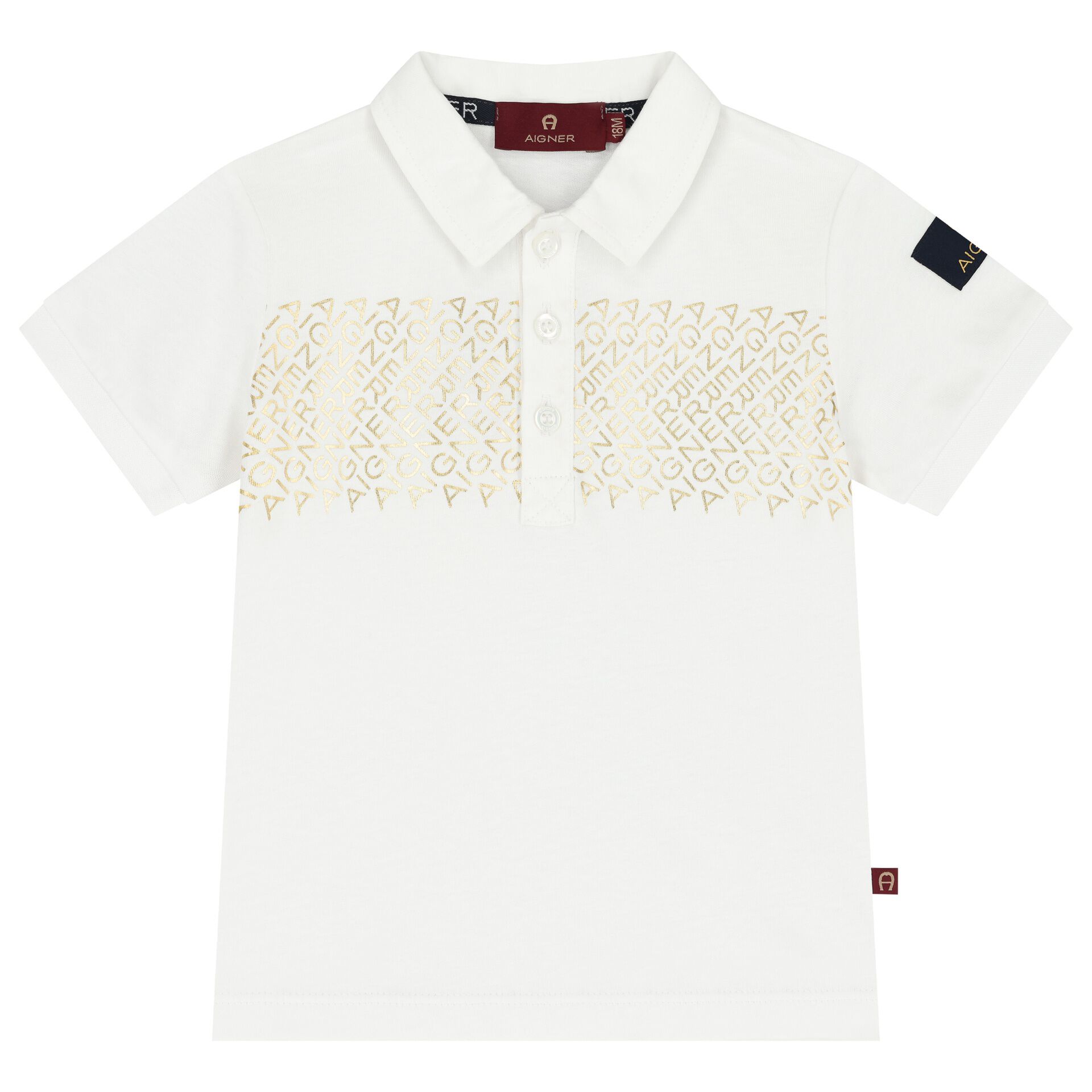 Aigner Younger Boys White Gold Logo Polo Shirt Junior Couture Bahrain