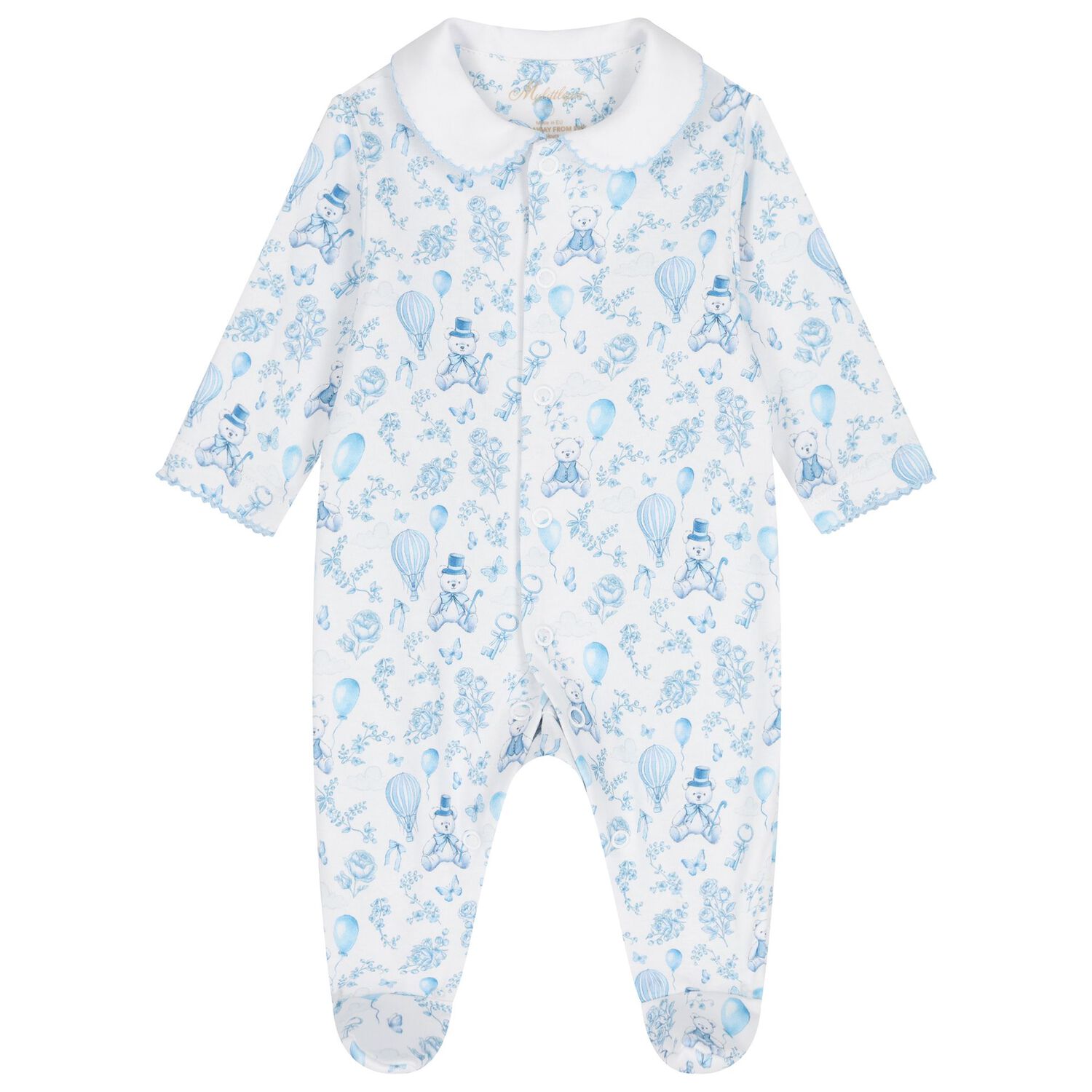 Boys White & Blue Toile Babygrow Set, 1, hi-res image number null