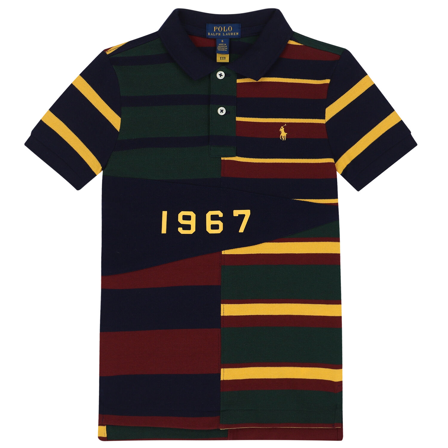 Boys Multi-Colored Striped Logo Polo Shirt, 1, hi-res image number null