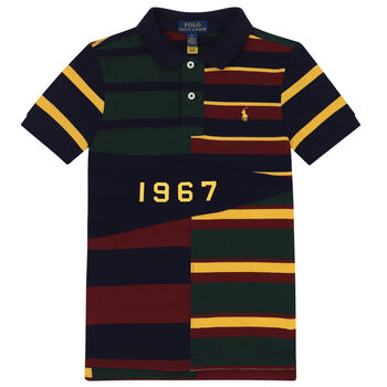 Boys Multi-Colored Striped Logo Polo Shirt