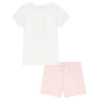 Girls White & Pink Teddy Logo Pjyamas