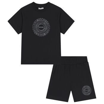 Boys Black Logo Shorts Set