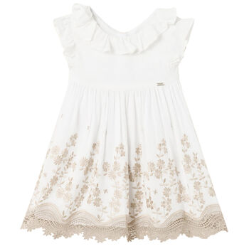 Younger Girls White Embroidered Dress