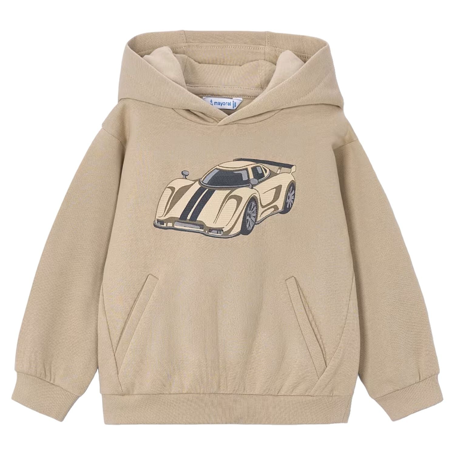 Boys Beige Sports Car Hooded Top, 1, hi-res