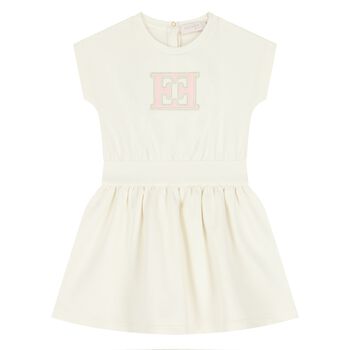 Younger Girls Ivory Logo Dress