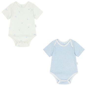 Baby Boys White & Blue Bodysuits ( 2-Pack )