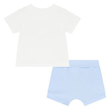 Baby Boys Blue & White Shorts Set, 2 Baby Boys Blue & White Shorts Set