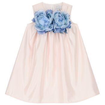 Girls Pink & Blue Flower Satin Dress