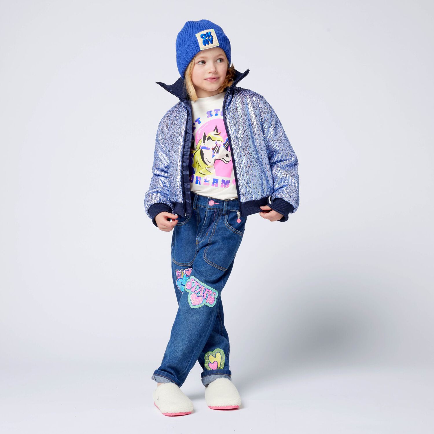 توب بأكمام طويلة بطبعة بوني باللون العاجي  للبنات, 1, hi-res