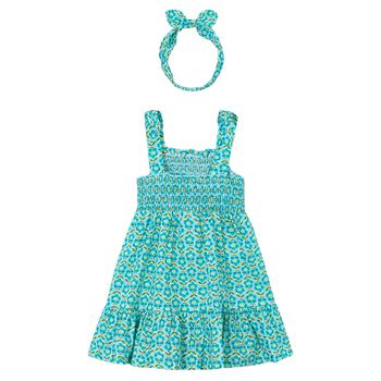 Girls Green Floral Smocked Dress Set
