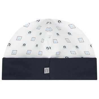 Baby Boys White & Navy Blue Hat