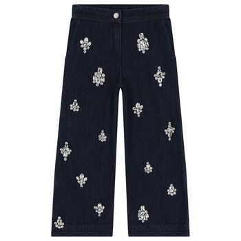 Girls Navy Blue Embellished Denim Jeans