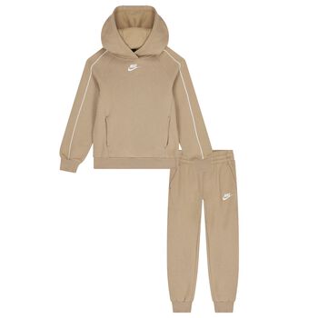 Boys Beige Swoosh Logo Tracksuit