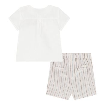 Baby Boys White & Beige Linen Shorts Set