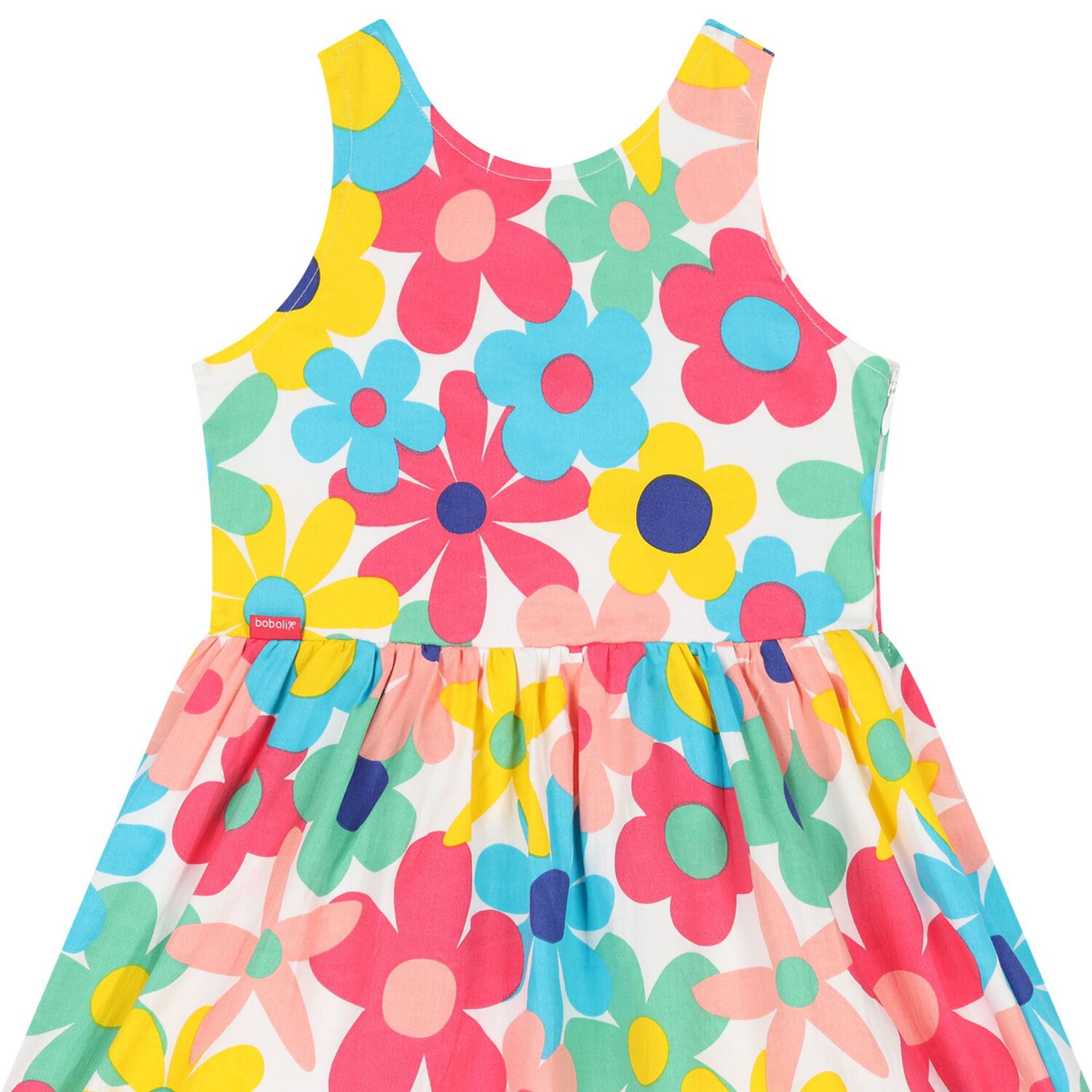 فستان  بطبعة الوهور باللون الأبيض للبنات, 1, hi-res