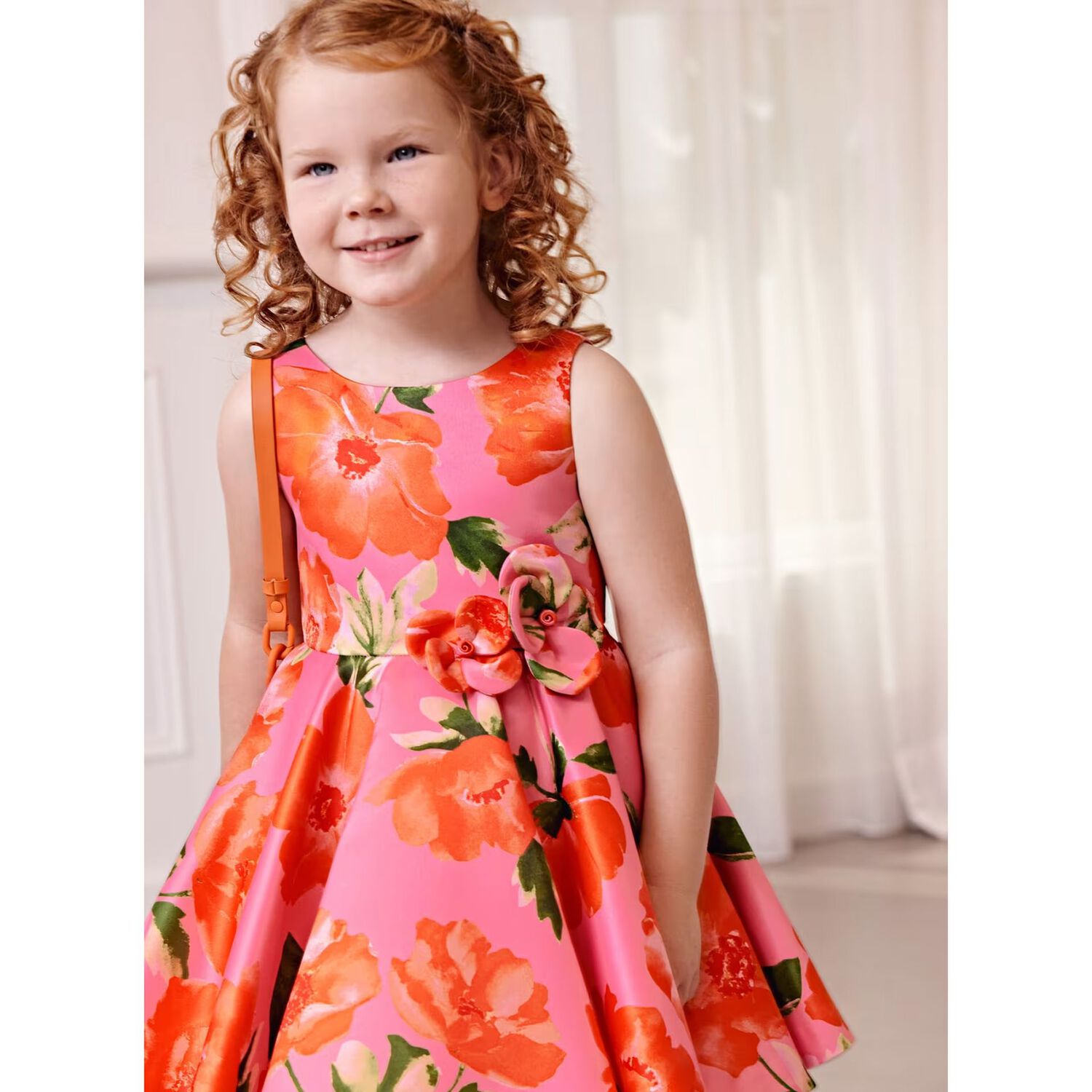 Girls Pink & Orange Floral Dress, 1, hi-res image number null