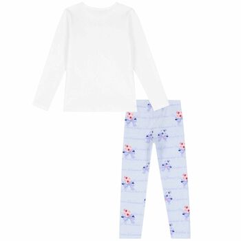 Girls White & Blue Floral Leggings