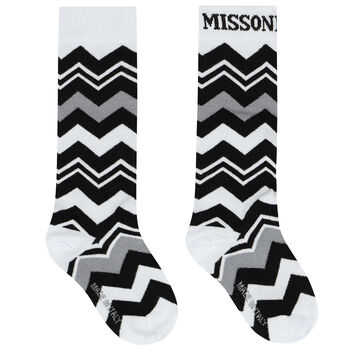 Girls Black & White Logo Zigzag Socks