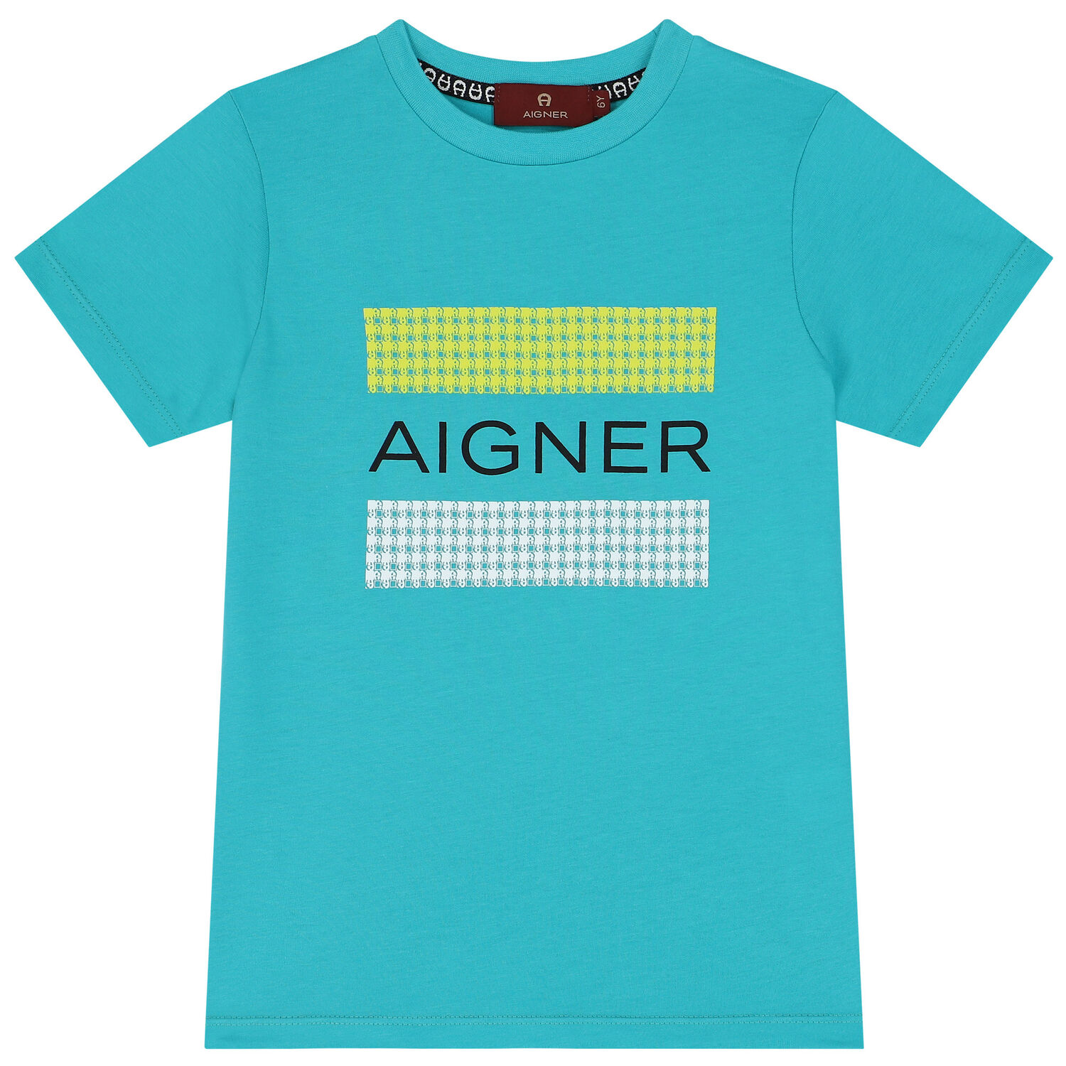 تيشيرت أولاد بالشعار باللون التركواز , 1, hi-res