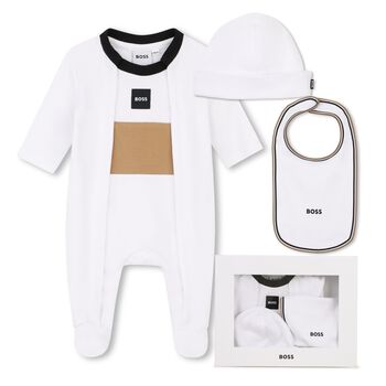 Baby Boys White Logo Babygrow Gift Set