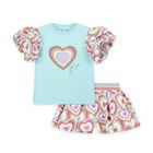 Girls Blue Cotton Heart Sequin Shorts Set, 1, hi-res