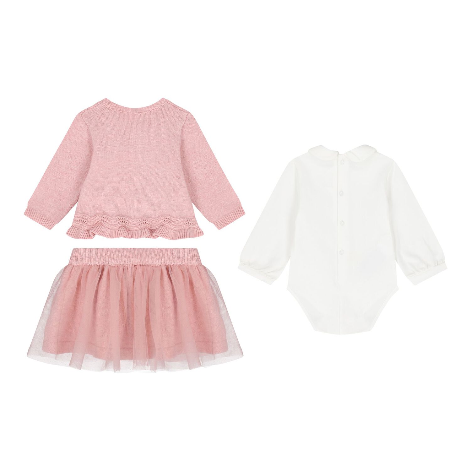 Baby Girls Pink & Ivory Tulle Skirt Set, 1, hi-res